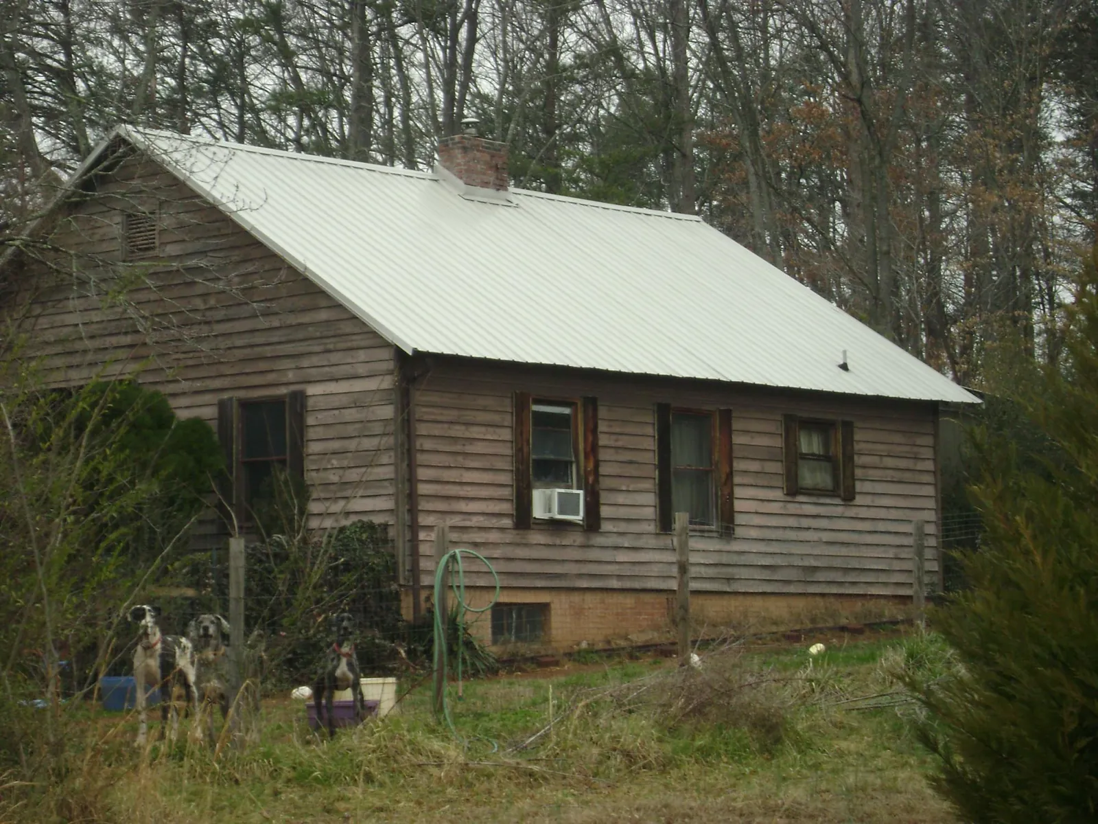 White metal roof on an old wood sided farmhouse, from a Asphalt Shingle Roof Repair job in Larue